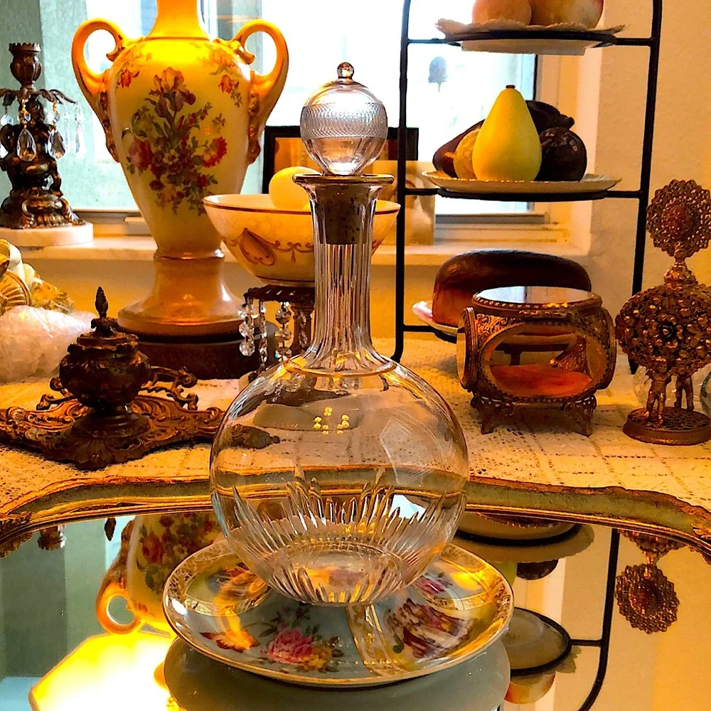 EUC- Antique Handmade Blown Glass Decanter with Original Stopper - Picture 1 of 11